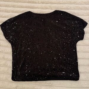 H&M Black Sequin Short Sleeve Top